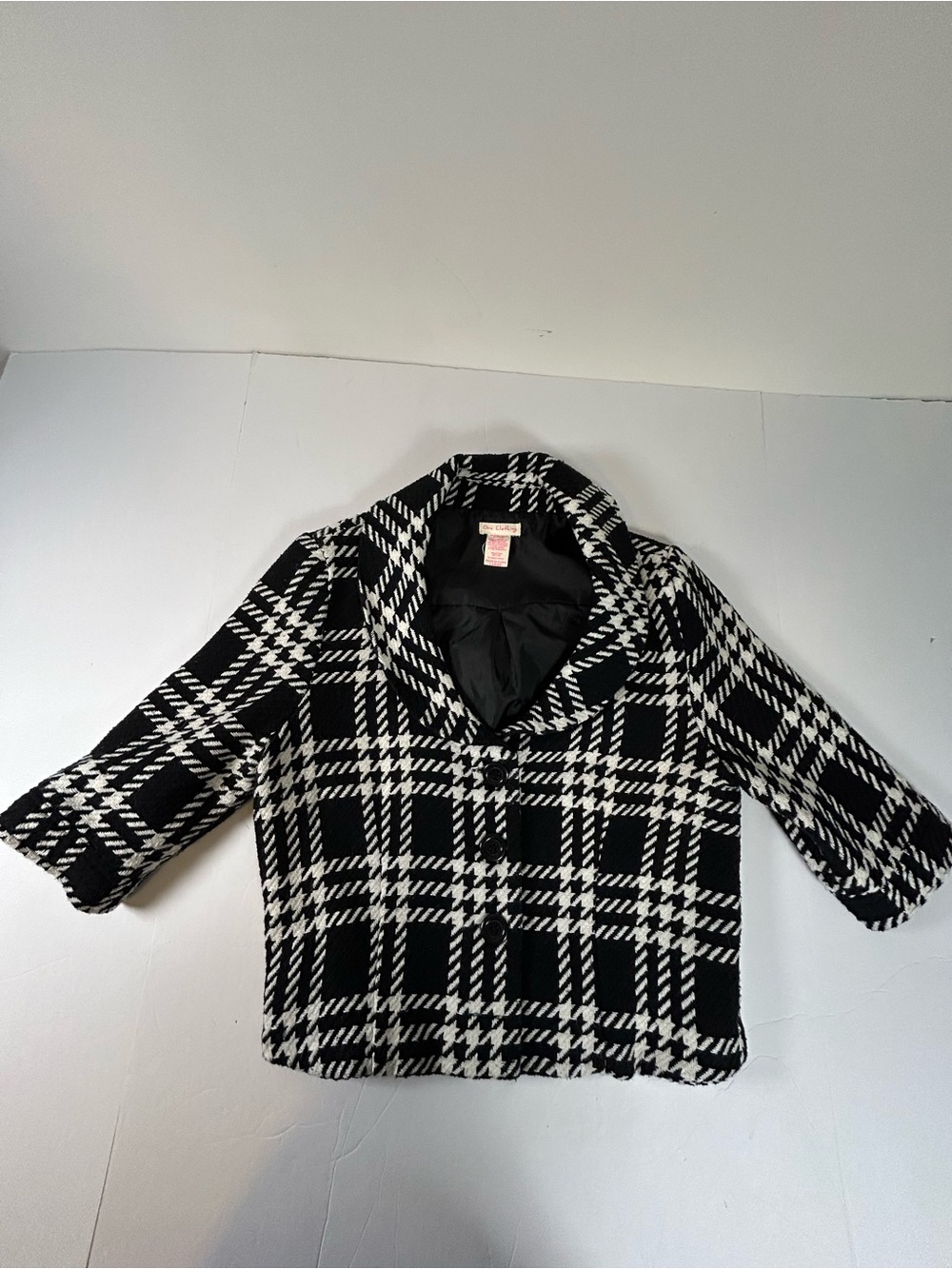 one clothing Black and White Plaid Cropped Blazer Jacket